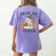 Trick Or Teach Teacher Women's Comfort Colors T-Shirt Back Print Violet Trick Or Teach Teacher Women's Comfort Colors T-Shirt Back Print Violet