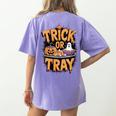 Trick Or Tray Halloween Cafeteria Teacher School Women's Comfort Colors T-Shirt Back Print Violet Trick Or Tray Halloween Cafeteria Teacher School Women's Comfort Colors T-Shirt Back Print Violet