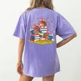 Turkey Reading Books Fall Season Thanksgiving Teacher Book Women's Comfort Colors T-Shirt Back Print Violet