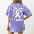 I Wear Pink For My Teacher Cancer Awareness Women's Comfort Colors T-Shirt Back Print Violet