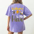 Welcome To The Hive Bee Teacher Back To School Women's Comfort Colors T-Shirt Back Print Violet Welcome To The Hive Bee Teacher Back To School Women's Comfort Colors T-Shirt Back Print Violet