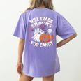 Will Trade Students For Candy Halloween Teacher Women's Comfort Colors T-Shirt Back Print Violet Will Trade Students For Candy Halloween Teacher Women's Comfort Colors T-Shirt Back Print Violet