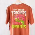 3rd Grade Teachers Love Brains Zombie Teacher Halloween Women's Comfort Colors T-Shirt Back Print Yam