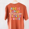 Alphabet ABC Elemeno Teacher Student Back To School Women's Comfort Colors T-Shirt Back Print Yam