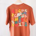 Alphabet Hi Back To School ABC Pre K Kindergarten Teacher Women's Comfort Colors T-Shirt Back Print Yam