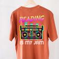 Back To School Retro Reading Is My Jam 80s Teacher Boombox Women's Comfort Colors T-Shirt Back Print Yam Back To School Retro Reading Is My Jam 80s Teacher Boombox Women's Comfort Colors T-Shirt Back Print Yam