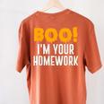 Boo I'm Your Homework Halloween Teacher Costume Women's Comfort Colors T-Shirt Back Print Yam