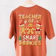 Christmas Teacher Of Smart Cookies Gingerbread Man Teaching Women's Comfort Colors T-Shirt Back Print Yam Christmas Teacher Of Smart Cookies Gingerbread Man Teaching Women's Comfort Colors T-Shirt Back Print Yam