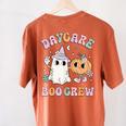 Daycare Boo Crew Groovy Halloween Floral Ghost Kid Teacher Women's Comfort Colors T-Shirt Back Print Yam Daycare Boo Crew Groovy Halloween Floral Ghost Kid Teacher Women's Comfort Colors T-Shirt Back Print Yam