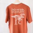 Lets Eat Kids Punctuation Saves Lives Dinosaur Teacher Women's Comfort Colors T-Shirt Back Print Yam