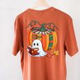 Fall Book Pumpkin Books Ghost Reading Halloween Teacher Women's Comfort Colors T-Shirt Back Print Yam Fall Book Pumpkin Books Ghost Reading Halloween Teacher Women's Comfort Colors T-Shirt Back Print Yam