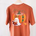 Fall Book Pumpkin Ghost Reading Books Halloween Teacher Women's Comfort Colors T-Shirt Back Print Yam Fall Book Pumpkin Ghost Reading Books Halloween Teacher Women's Comfort Colors T-Shirt Back Print Yam