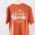 Fall For A Great Book Reading Librarian Autumn Teacher Women's Comfort Colors T-Shirt Back Print Yam