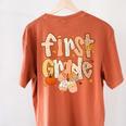First Grade Fall Floral Coquette Bow Teachers Students Women's Comfort Colors T-Shirt Back Print Yam First Grade Fall Floral Coquette Bow Teachers Students Women's Comfort Colors T-Shirt Back Print Yam