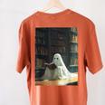 Ghost Library Halloween Book Reading Books Lover Teacher Women's Comfort Colors T-Shirt Back Print Yam