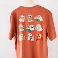 Ghost Reading Teacher Halloween Librarian Book Lover School Women's Comfort Colors T-Shirt Back Print Yam