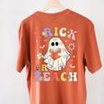 Groovy Halloween Trick Or Teach Retro Floral Ghost Teacher Women's Comfort Colors T-Shirt Back Print Yam