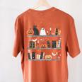 Halloween Library Ghost Books Teacher Spooky Trick Or Teach Women's Comfort Colors T-Shirt Back Print Yam