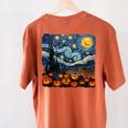 Halloween Pumpkin Starry Night Van Gogh Art Teacher Women's Comfort Colors T-Shirt Back Print Yam