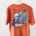 Halloween Skeleton Geography Teacher Pumpkin Bats Classroom Women's Comfort Colors T-Shirt Back Print Yam