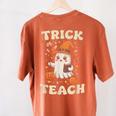 Halloween Teacher Shirts Women School Trick Or Teach Groovy Women's Comfort Colors T-Shirt Back Print Yam