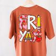 Happy Fri-Yay Teacher Back To School Friday Lovers Women's Comfort Colors T-Shirt Back Print Yam Happy Fri-Yay Teacher Back To School Friday Lovers Women's Comfort Colors T-Shirt Back Print Yam