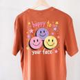 Happy To See Your Face Smile Face Teacher Back To School Women's Comfort Colors T-Shirt Back Print Yam