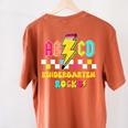Kindergarten ABCD Rocks Teacher Student Back To School Women's Comfort Colors T-Shirt Back Print Yam