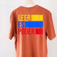 Leer Es Poder Colombian Spanish Teacher Maestra Colombia Women's Comfort Colors T-Shirt Back Print Yam