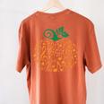 Music Notes Pumpkin Music Teacher Halloween Women's Comfort Colors T-Shirt Back Print Yam
