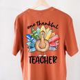 One Thankful Teacher Turkey Pencil Thanksgiving Teachers Women's Comfort Colors T-Shirt Back Print Yam