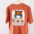 One Thankful Teacher's Aide Messy Bun Thanksgiving Fall Women's Comfort Colors T-Shirt Back Print Yam