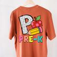P Is For Pre-K Teacher Pencil Apple Back To School Women's Comfort Colors T-Shirt Back Print Yam P Is For Pre-K Teacher Pencil Apple Back To School Women's Comfort Colors T-Shirt Back Print Yam