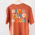 Peace Love Books Bookworm Librarian Reading Teacher Groovy Women's Comfort Colors T-Shirt Back Print Yam