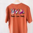 Peace Love Books Librarian Teacher Life Book Library Tie Dye Women's Comfort Colors T-Shirt Back Print Yam