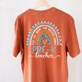 Pre-K Teacher Leopard Boho Rainbow Back To School Women's Comfort Colors T-Shirt Back Print Yam