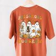 Preschool Boo Crew Halloween Teacher Ghost Costume Matching Women's Comfort Colors T-Shirt Back Print Yam