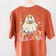 Spooky Teacher Groovy Retro Ghost Teacher Halloween 2023 For Men Women Kids Women's Comfort Colors T-Shirt Back Print Yam Spooky Teacher Groovy Retro Ghost Teacher Halloween 2023 For Men Women Kids Women's Comfort Colors T-Shirt Back Print Yam