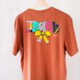 Teach Coquette Bow Teacher Back To School Happy First Day Women's Comfort Colors T-Shirt Back Print Yam Teach Coquette Bow Teacher Back To School Happy First Day Women's Comfort Colors T-Shirt Back Print Yam