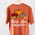 Teach Love Inspire Autumn Fall Plaid Leopard Pumpkin Teacher For Men Women Kids Women's Comfort Colors T-Shirt Back Print Yam
