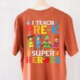 I Teach Pre-K Superheroes Students Teacher Back To School Women's Comfort Colors T-Shirt Back Print Yam