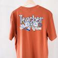 Teacher Blue Chinoiserie Coquette Bow Heart Teacher Life Women's Comfort Colors T-Shirt Back Print Yam