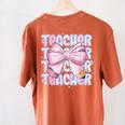 Teacher Bow Pencil Flowers Teacher Back To School Women's Comfort Colors T-Shirt Back Print Yam