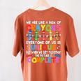 Teacher We Are Like a Box Of Crayons For Men Women Kids Women's Comfort Colors T-Shirt Back Print Yam