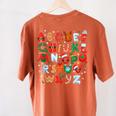 Teacher Christmas Alphabet Back To School Holiday Learning Women's Comfort Colors T-Shirt Back Print Yam Teacher Christmas Alphabet Back To School Holiday Learning Women's Comfort Colors T-Shirt Back Print Yam