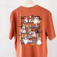 Teacher Library Ghost Reading Book Halloween Cat Women's Comfort Colors T-Shirt Back Print Yam Teacher Library Ghost Reading Book Halloween Cat Women's Comfort Colors T-Shirt Back Print Yam