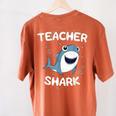 Teacher Shark Teaching Back To School Kindergarten Women's Comfort Colors T-Shirt Back Print Yam
