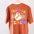 Trick Or Teach Groovy Halloween Teachers Women's Comfort Colors T-Shirt Back Print Yam