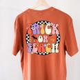 Trick Or Teach Retro Groovy Halloween Teacher Women's Comfort Colors T-Shirt Back Print Yam