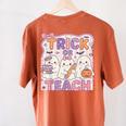 Trick Or Teach Retro Halloween Teacher Look Women's Comfort Colors T-Shirt Back Print Yam Trick Or Teach Retro Halloween Teacher Look Women's Comfort Colors T-Shirt Back Print Yam